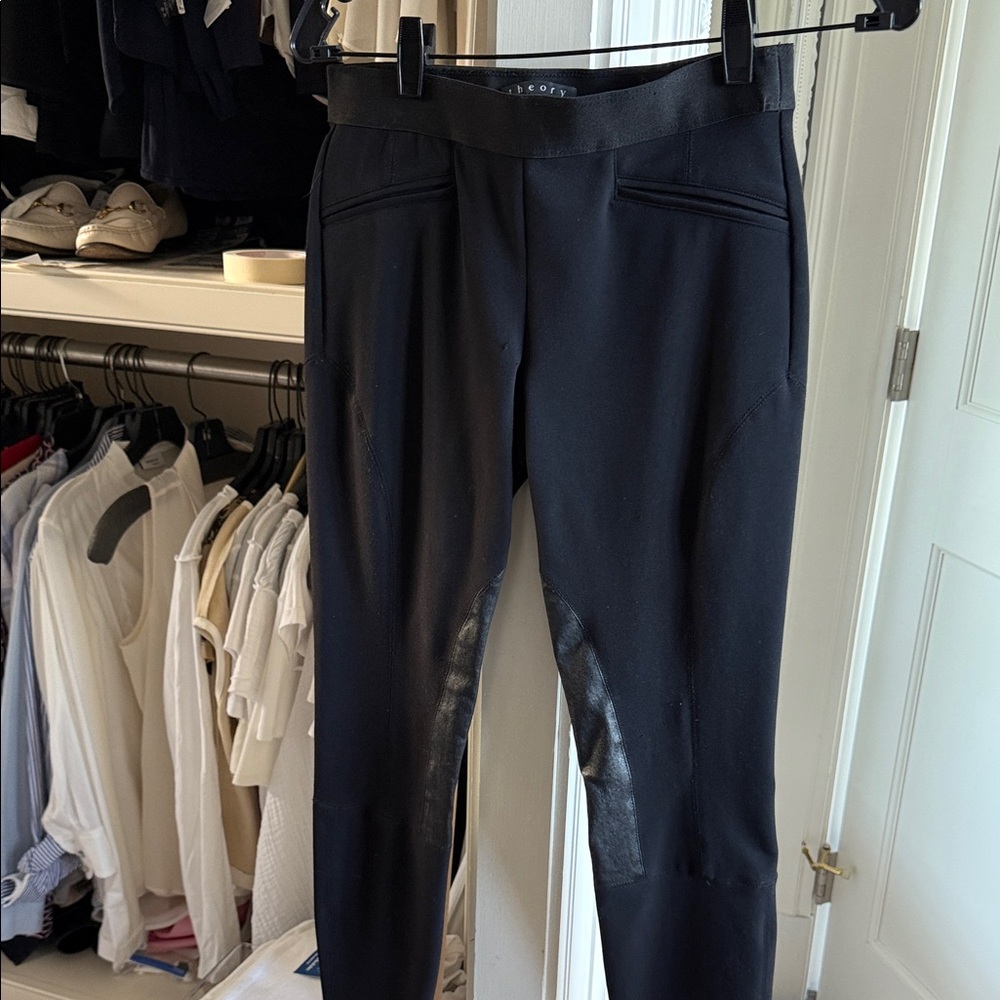 Theory Black leggings with leather detail